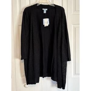 Liz And Me Black Open Front Pin-hole Dolman Sleeve Knit Cardigan Size 3X